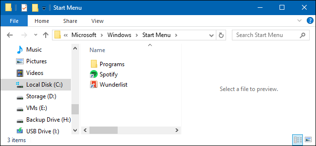 Скриншот: личная папка меню Пуск в AppDataRoaming, открытая в Проводнике