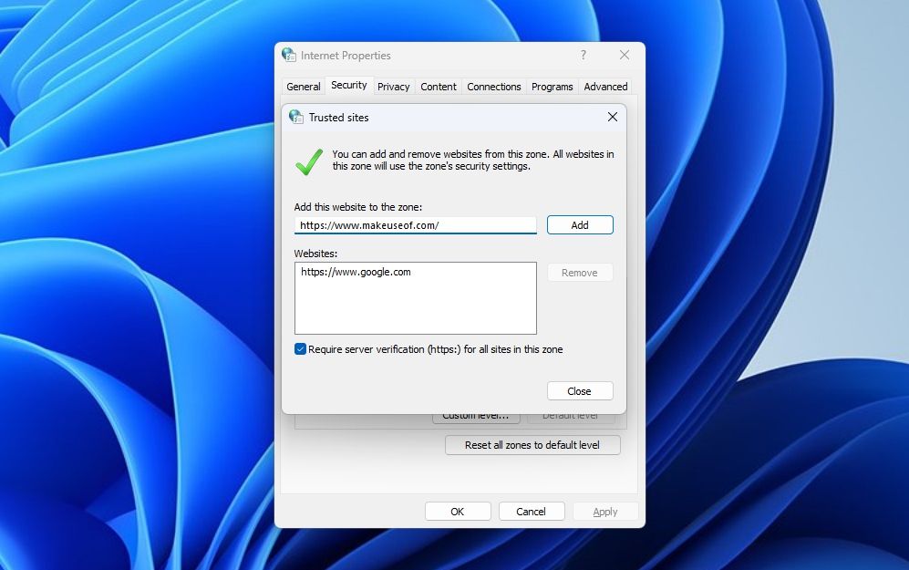 Поле добавления веб‑узла в зону доверенных узлов