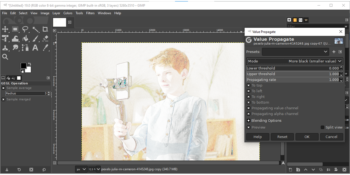 Параметры Value Propagate в GIMP