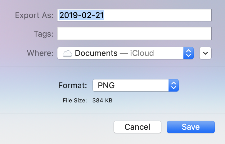 Выбор формата PNG при экспорте в Preview
