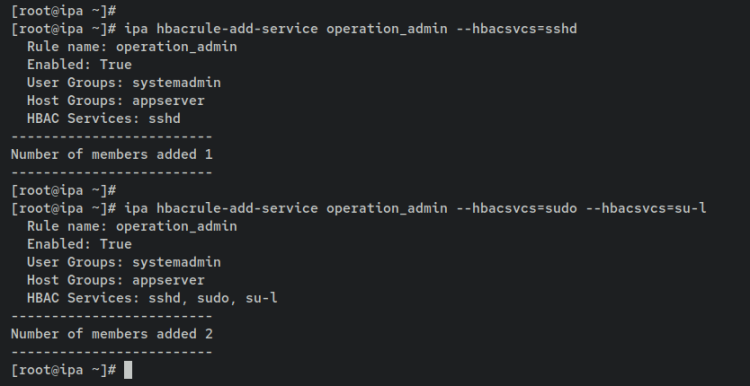Добавление сервисов sshd, sudo и su-l в HBAC