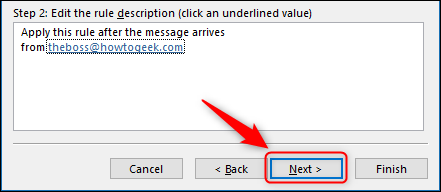 Кнопка «Next» в мастере правил.
