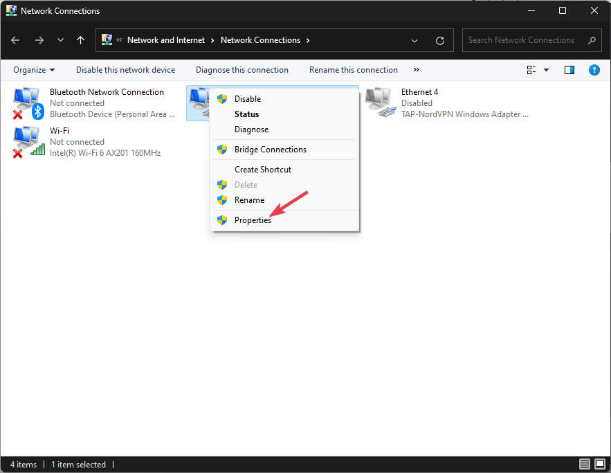 Свойства сетевого подключения