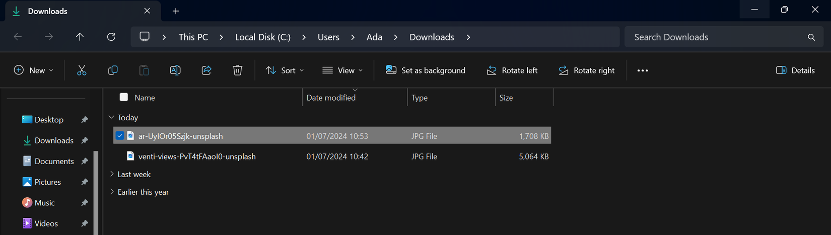 Скриншот папки загрузок на компьютере с Windows