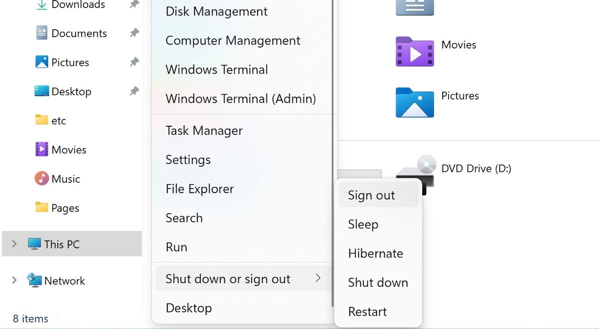 Меню Power User в Windows 11