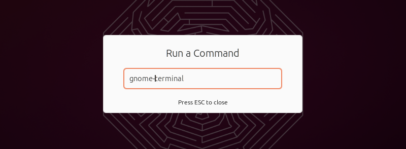 Поиск 'Gnome-terminal' в диалоге 'Выполнить команду' для запуска Терминала.