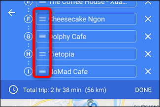 Изменение порядка остановок в мобильном приложении Google Maps