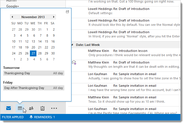Календарь Outlook с добавленными праздниками
