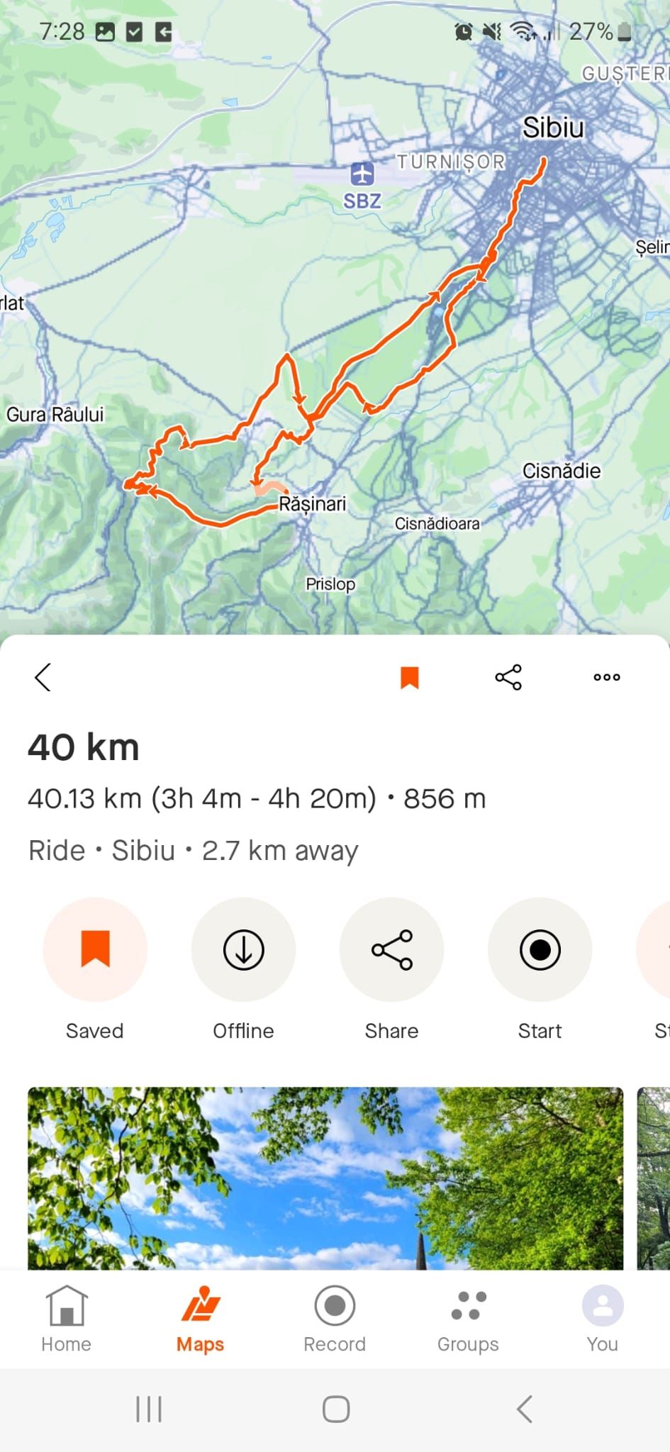 Начните следовать сохранённому маршруту в Strava