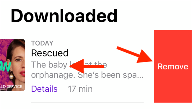 Нажмите Удалить, чтобы удалить эпизод