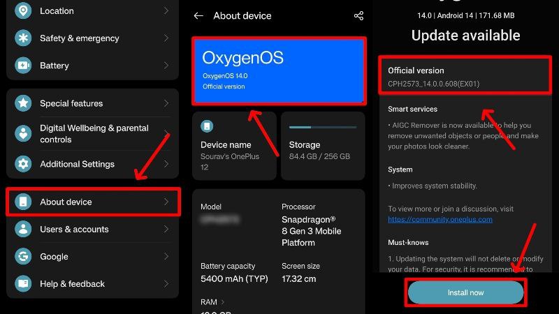 Фото: экран обновления OxygenOS на OnePlus