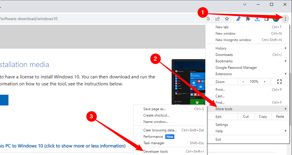 Меню панели разработчика с пунктом Network Conditions. 