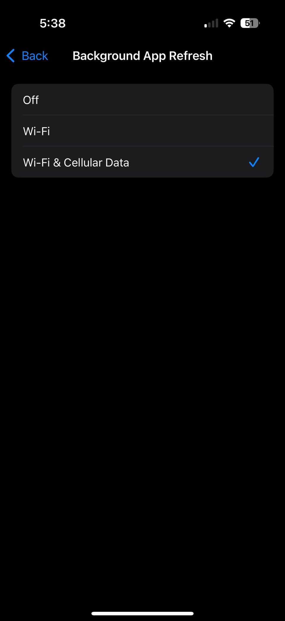Выбор между Wi‑Fi и мобильными данными в настройках фонового обновления