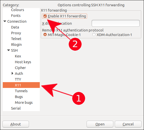 Параметр X11 Forwarding в PuTTY