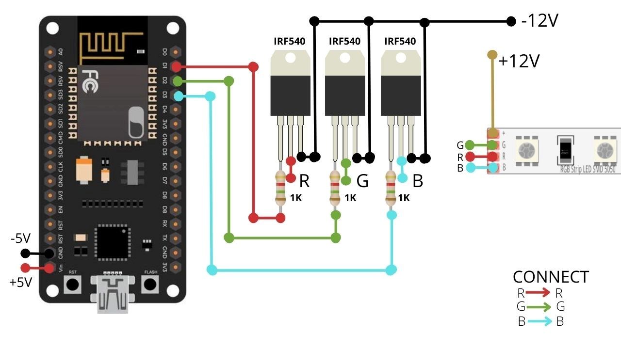 подключение nodemcu к rgb ленте через mosfet