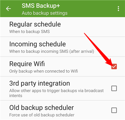 Опция Требовать Wi‑Fi для резервного копирования