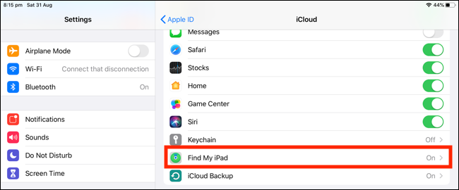Выберите Find My iPad на странице iCloud