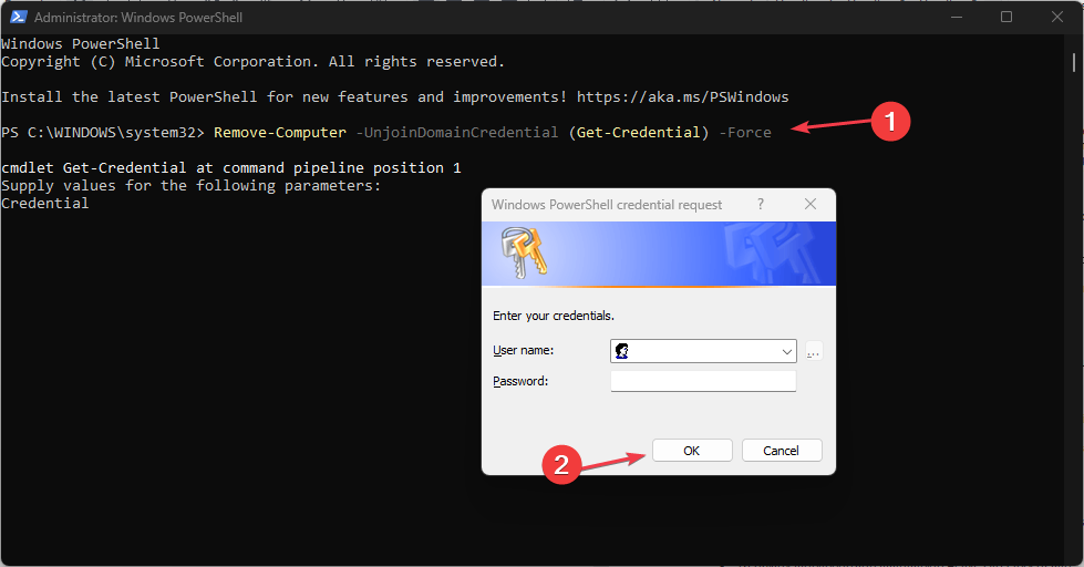 Скриншот: Remove-Computer / Add-Computer