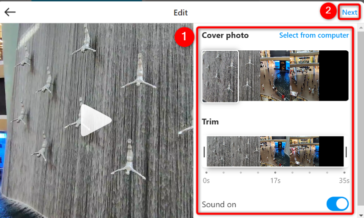 Отредактируйте видео и нажмите «Далее».