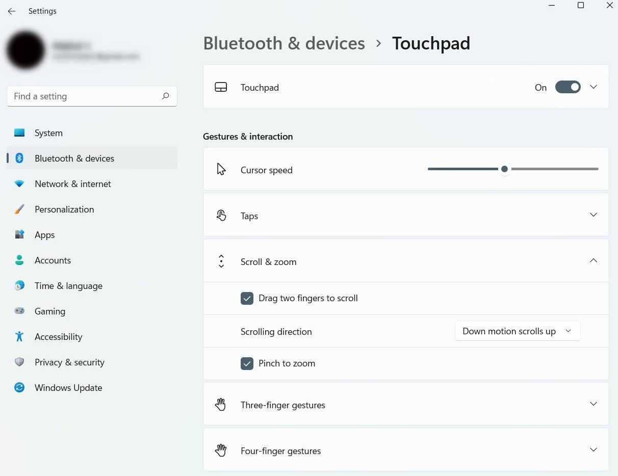 Изменить направление прокрутки в Windows 11