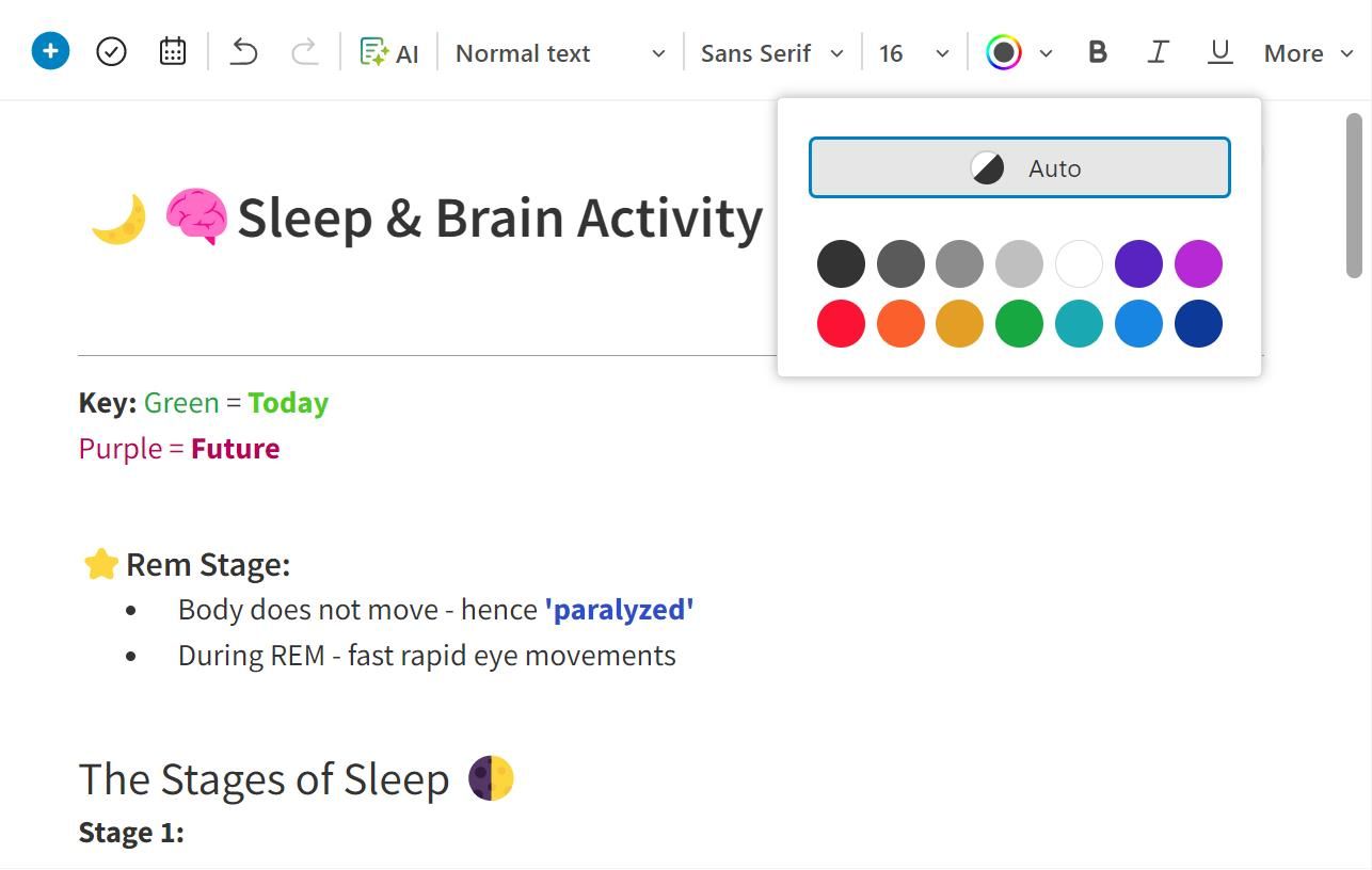 Панель форматирования в Evernote над заметкой