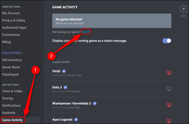 Добавление игры в активность Discord