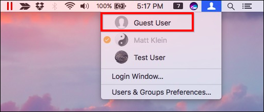 Меню быстрой смены пользователей на строке меню macOS