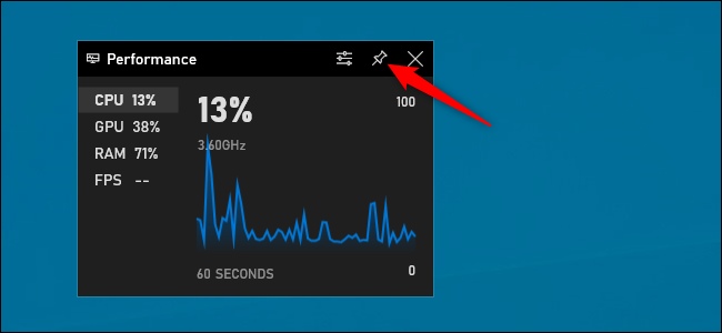 Pinning the Game Bar's Performance window.