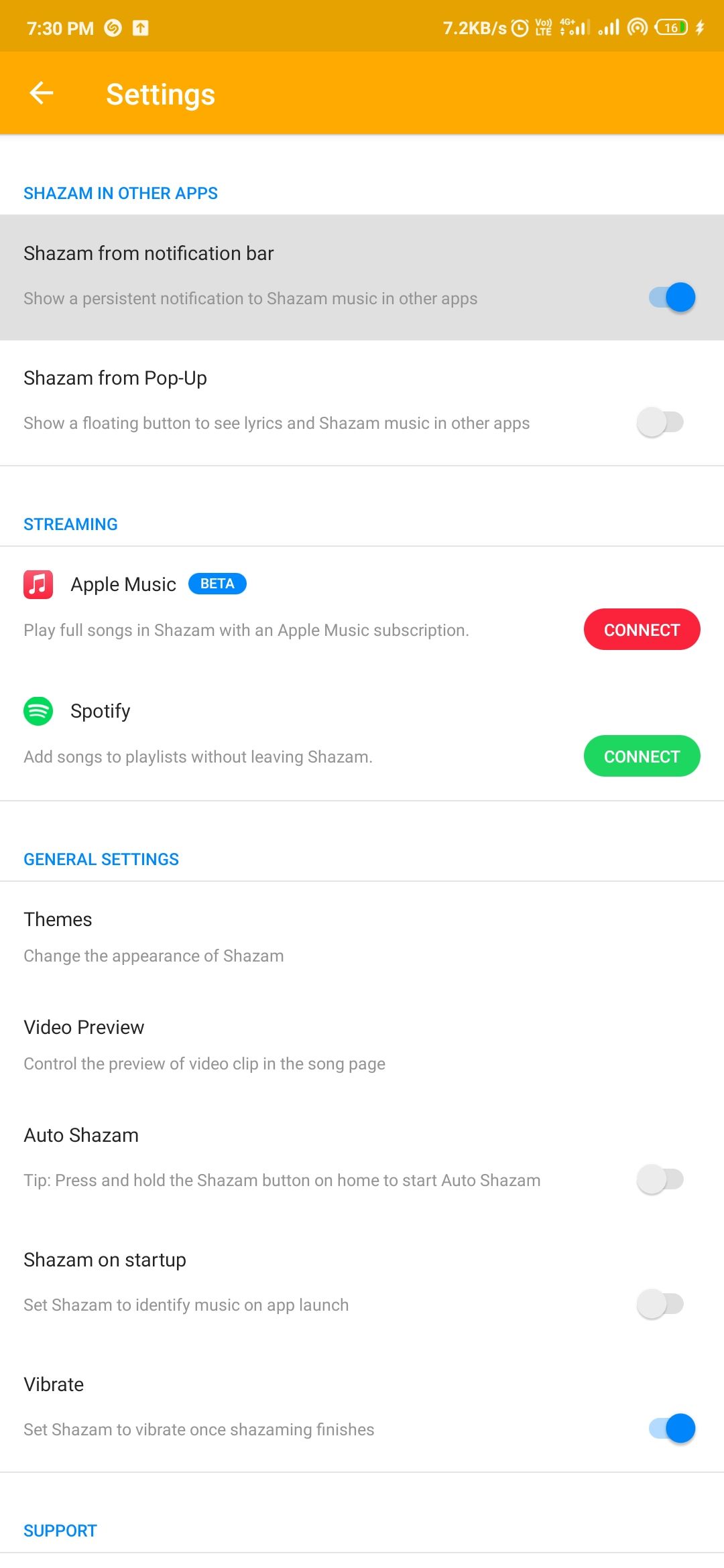 Включить Shazam в строке уведомлений
