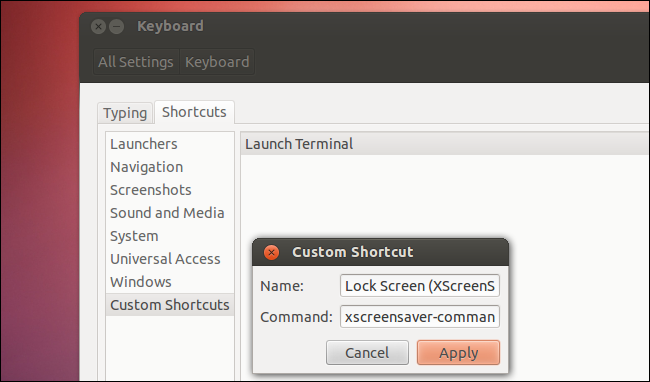 Окно настройки клавиатурных сокращений с добавлением команды блокировки