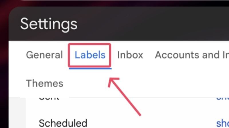 Вкладка «Метки» в настройках Gmail