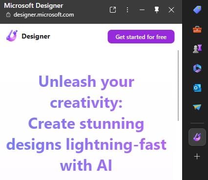 Переключатель Designer в списке приложений боковой панели