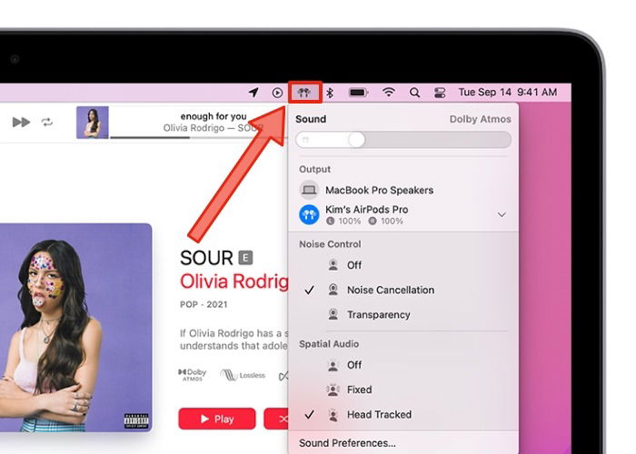 Иконка наушников в строке меню macOS