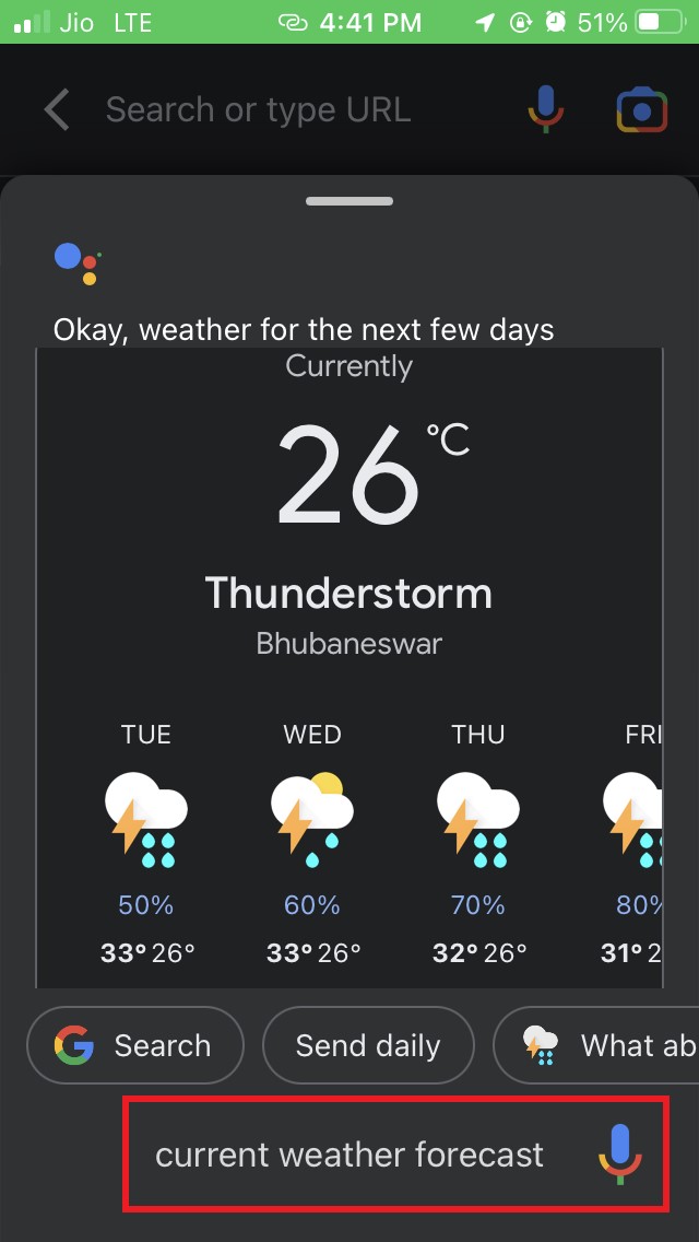 Google App weather forecast