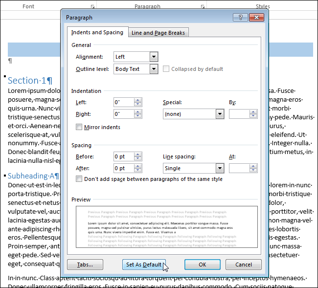 Кнопка Задать по умолчанию