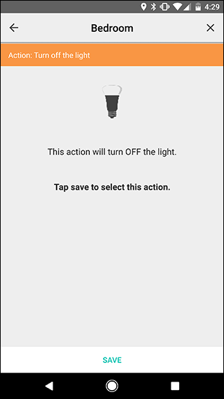 Пример конфигурации действий для нескольких ламп в Flow