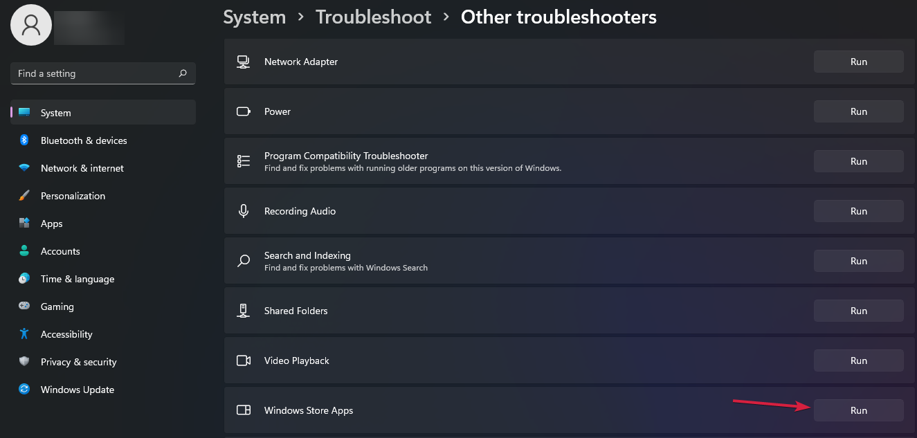 Запуск средства устранения неполадок для приложений Microsoft Store
