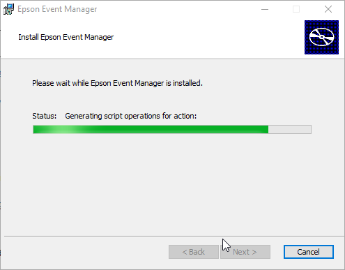 Подтверждение завершения установки Epson Event Manager
