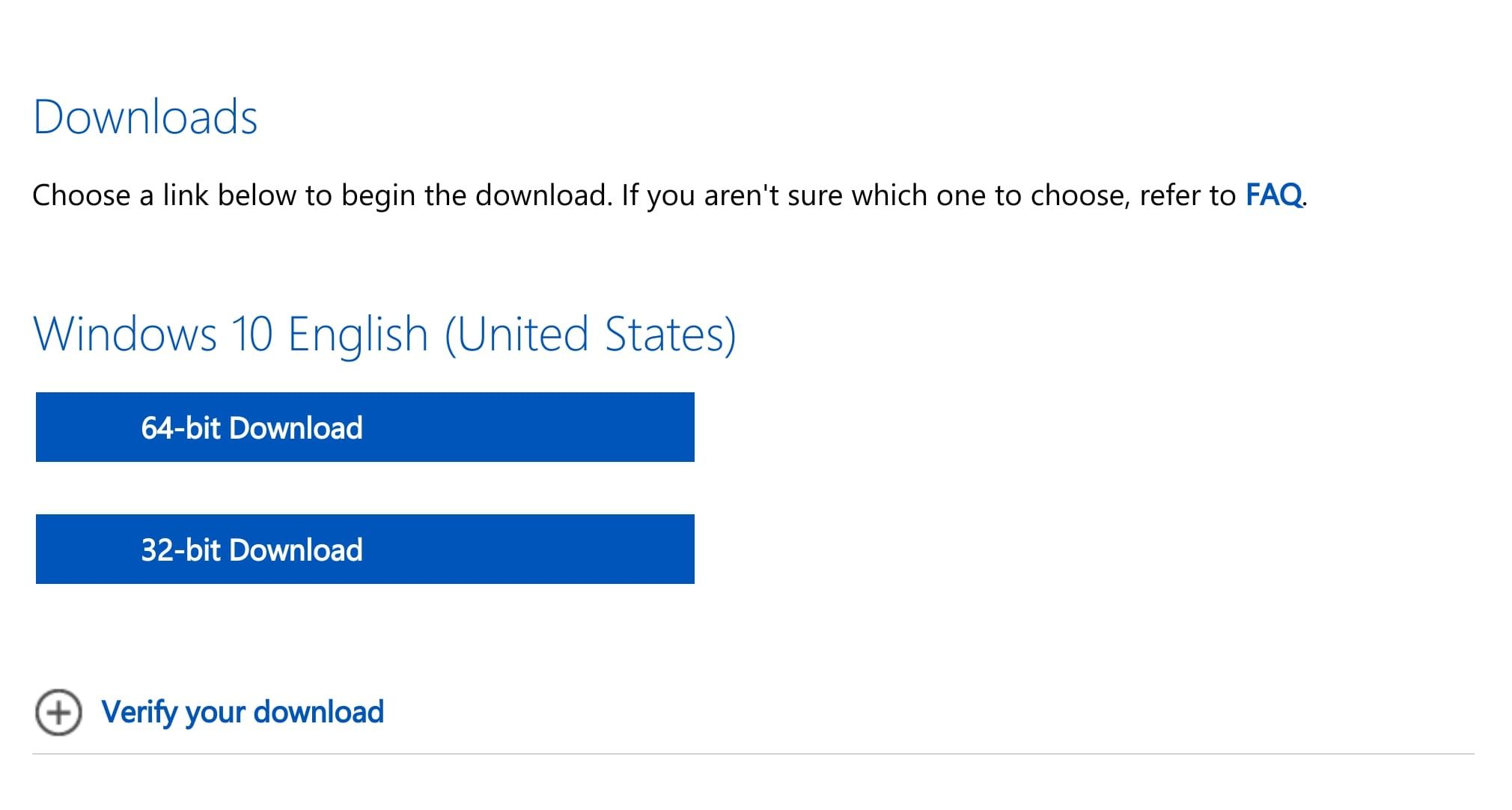 Страница загрузки Windows 10 — выбор ISO