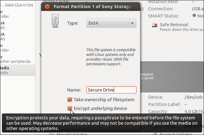 Диалог создания фразы пароля для шифрования LUKS