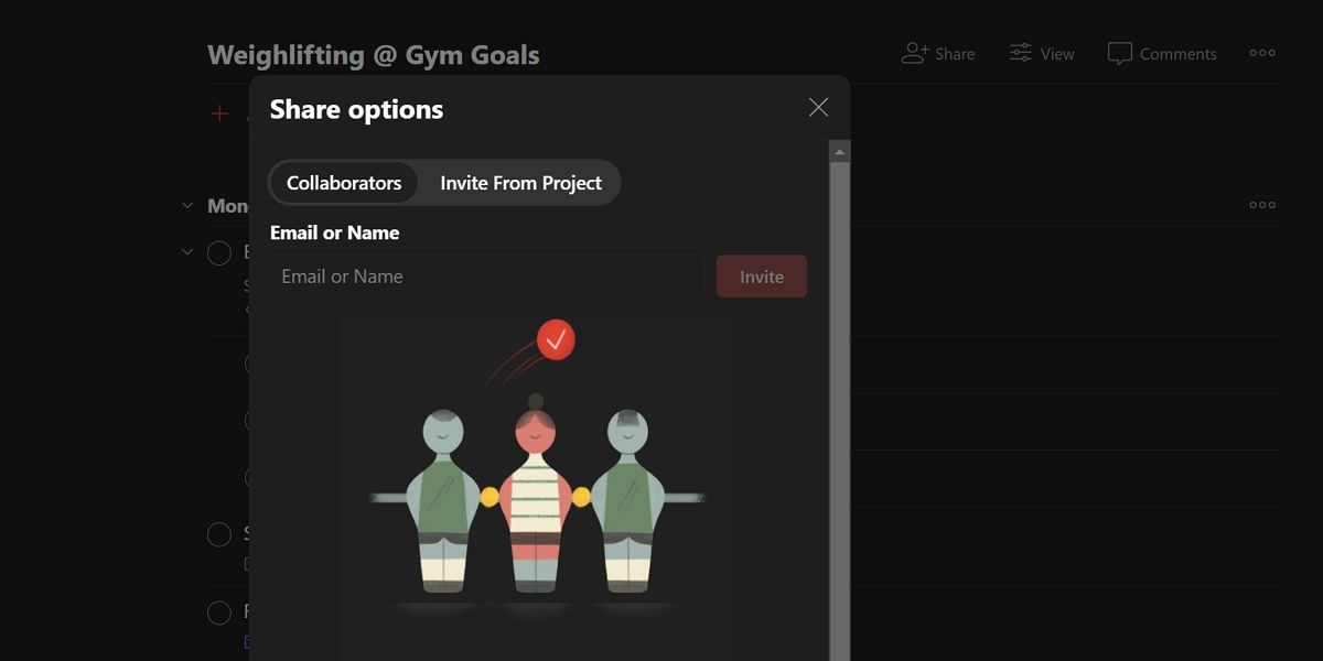 совместный проект тренировок в Todoist