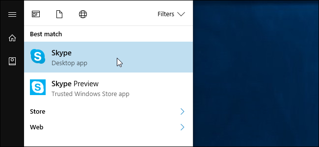 Ярлык классического Skype в меню Пуск