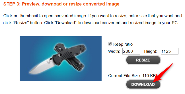 Предпросмотр и кнопка «Download» для скачивания конвертированного изображения