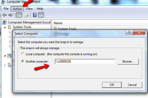 Диалог подключения к другому компьютеру в Windows