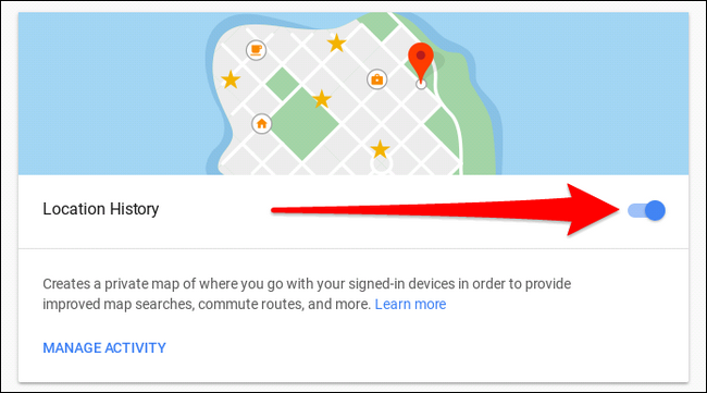 Переключатель Истории мест в My Activity