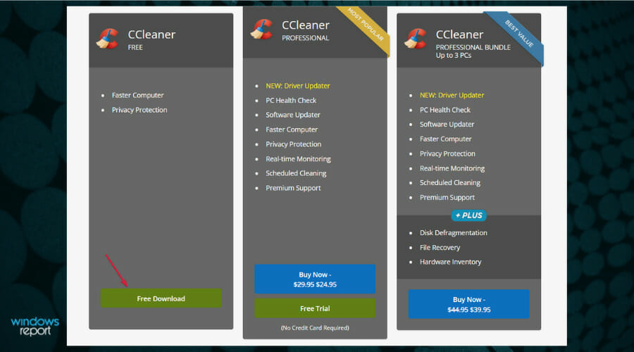 Выбор между Free Download и Free Trial