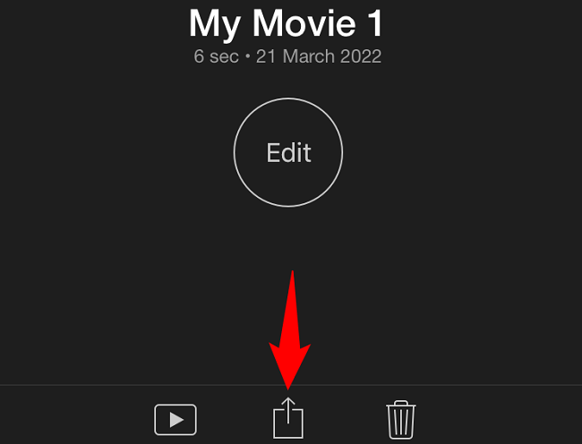 Экспорт проекта в iMovie через значок стрелки вверх