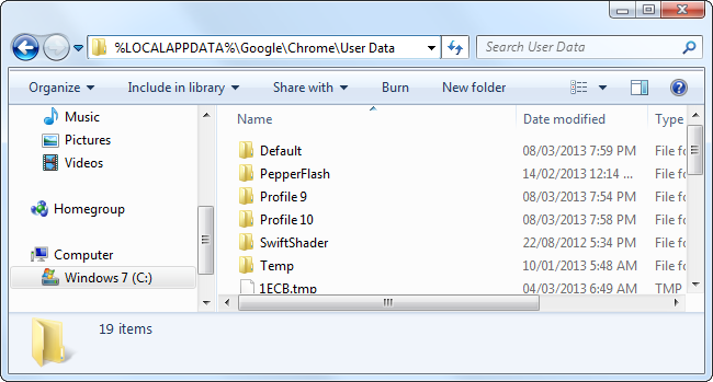 Папка данных пользователя Chrome