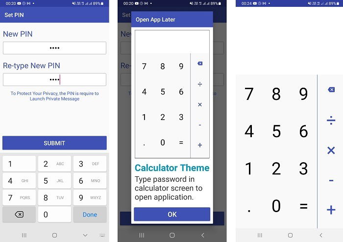 Экран ввода PIN в Calculator Pro+
