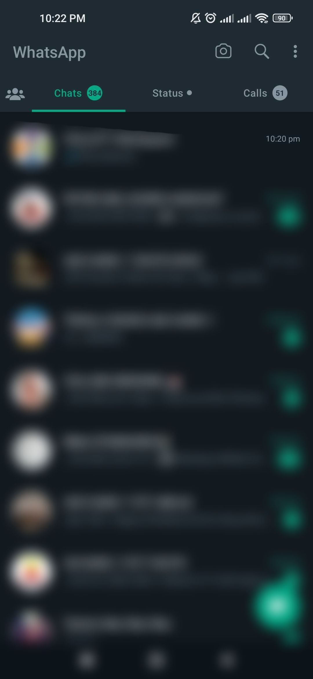 Вкладка чатов WhatsApp в приложении для Android